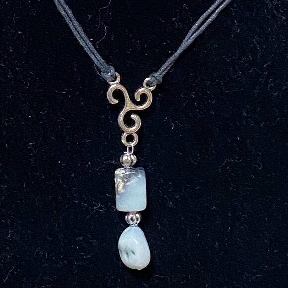 2/$20 Natural Black Blue Calcite Necklace, Genuine Gemstone Lariat Cord Necklace - Picture 2 of 12